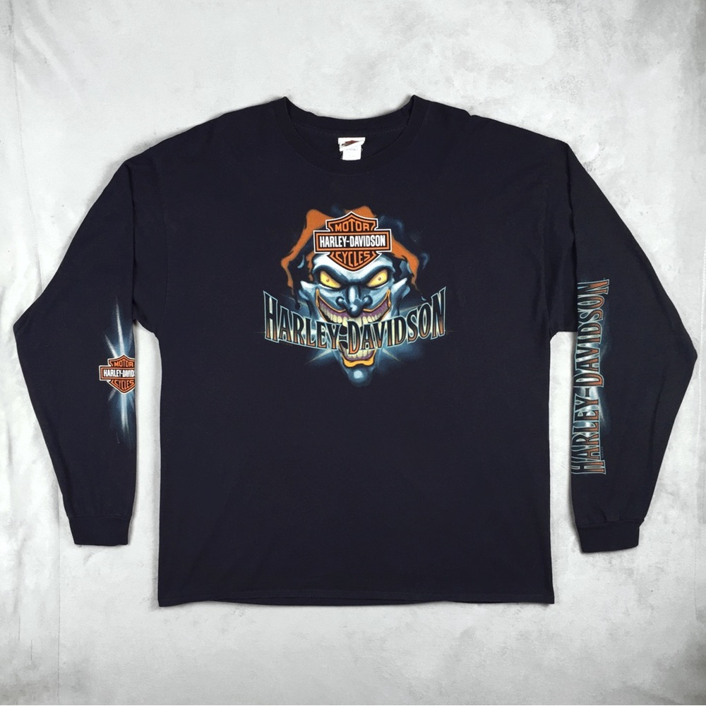 Harley Davidson Long Sleeve Graphic Shirt Navy Blue XXL 2XL Halloween Horror - Picture 2 of 16